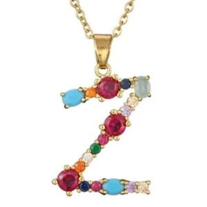 Z Initial Pendant Necklace Multicolor Gold Tone Chain